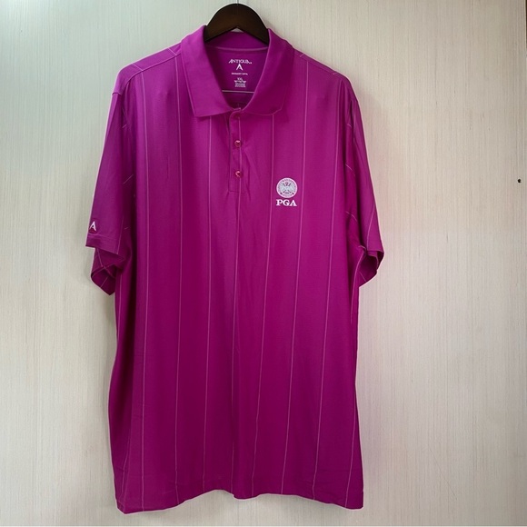 Antigua Other - Antigua PGA Tour Men's Desert Dry Golf Polo Shirt Fuchsia Stripe Size XXL